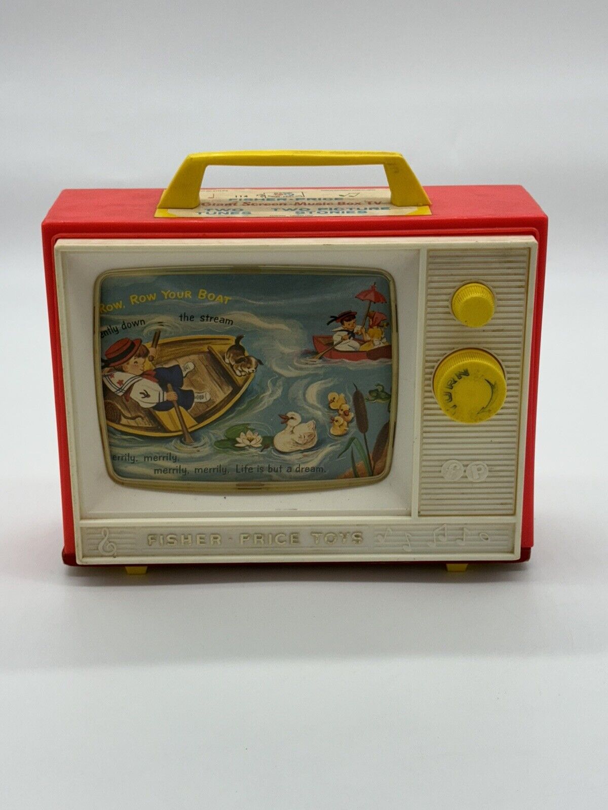 Vintage 1964 Fisher Price Toys GIANT SCREEN MUSIC BOX TV Two Tunes TV - Works
