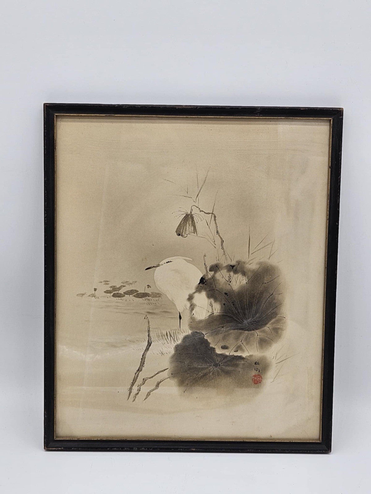 Vintage Japanese Sumi Ink Painting Framed Artist Unknown Linen Mat