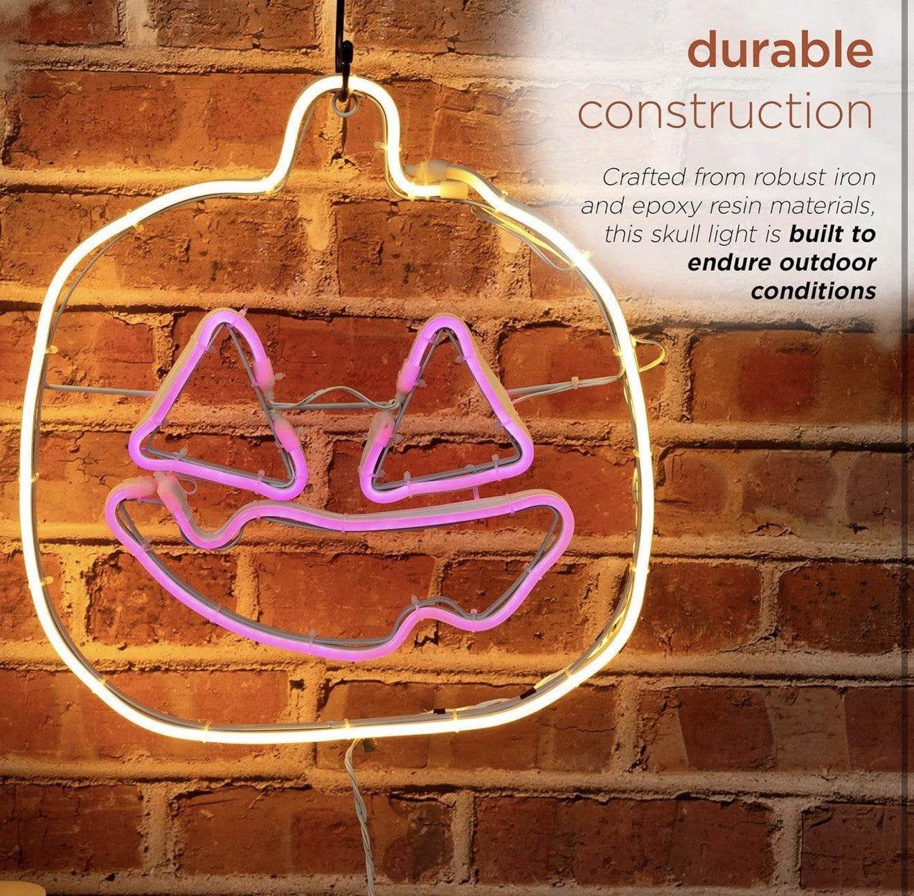 Neon Tube LED Pumpkin with Purple Face Hanging Decor