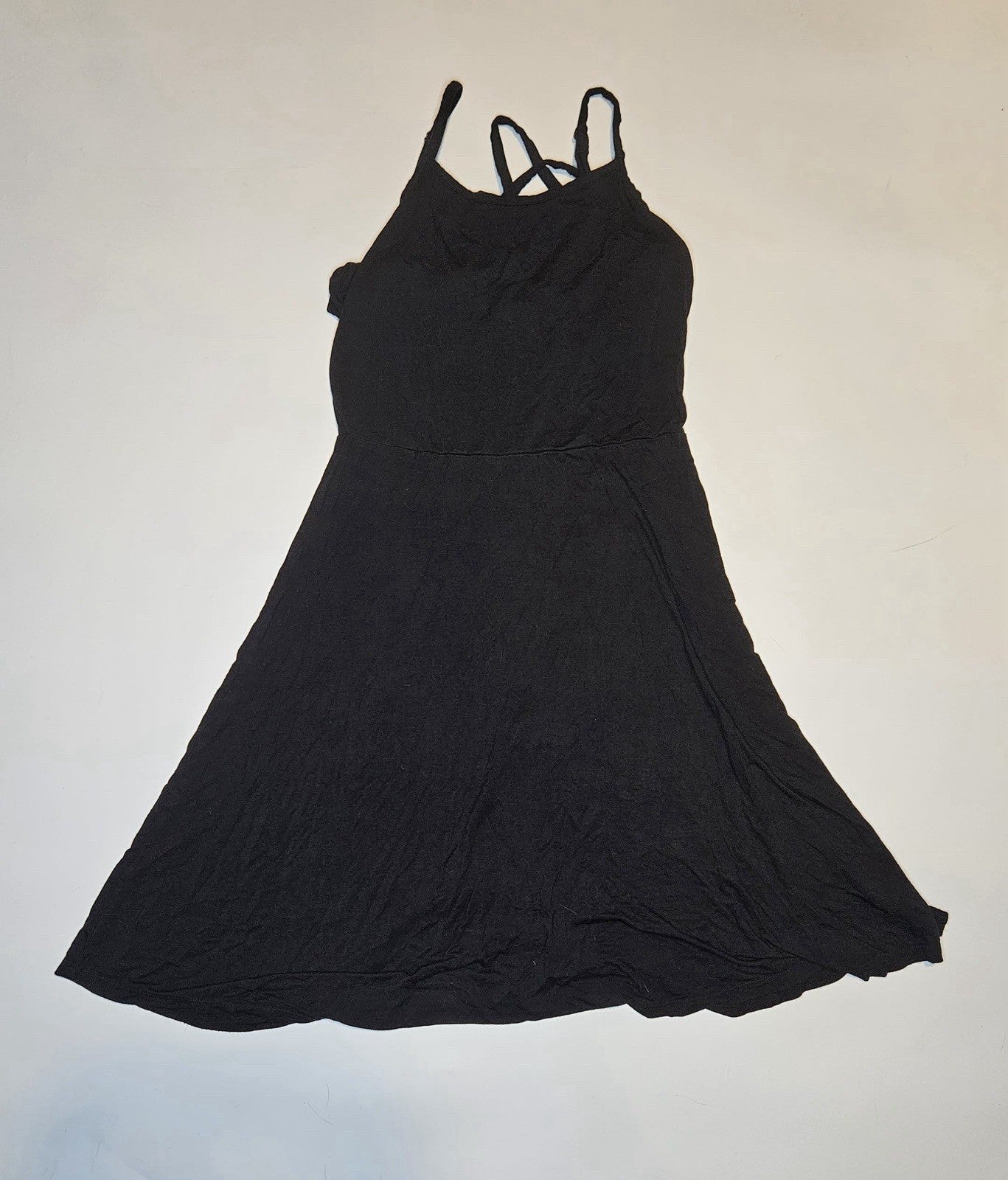 Black Strappy Fit & Flare Sundress Adjustable Spaghetti Straps Women’s