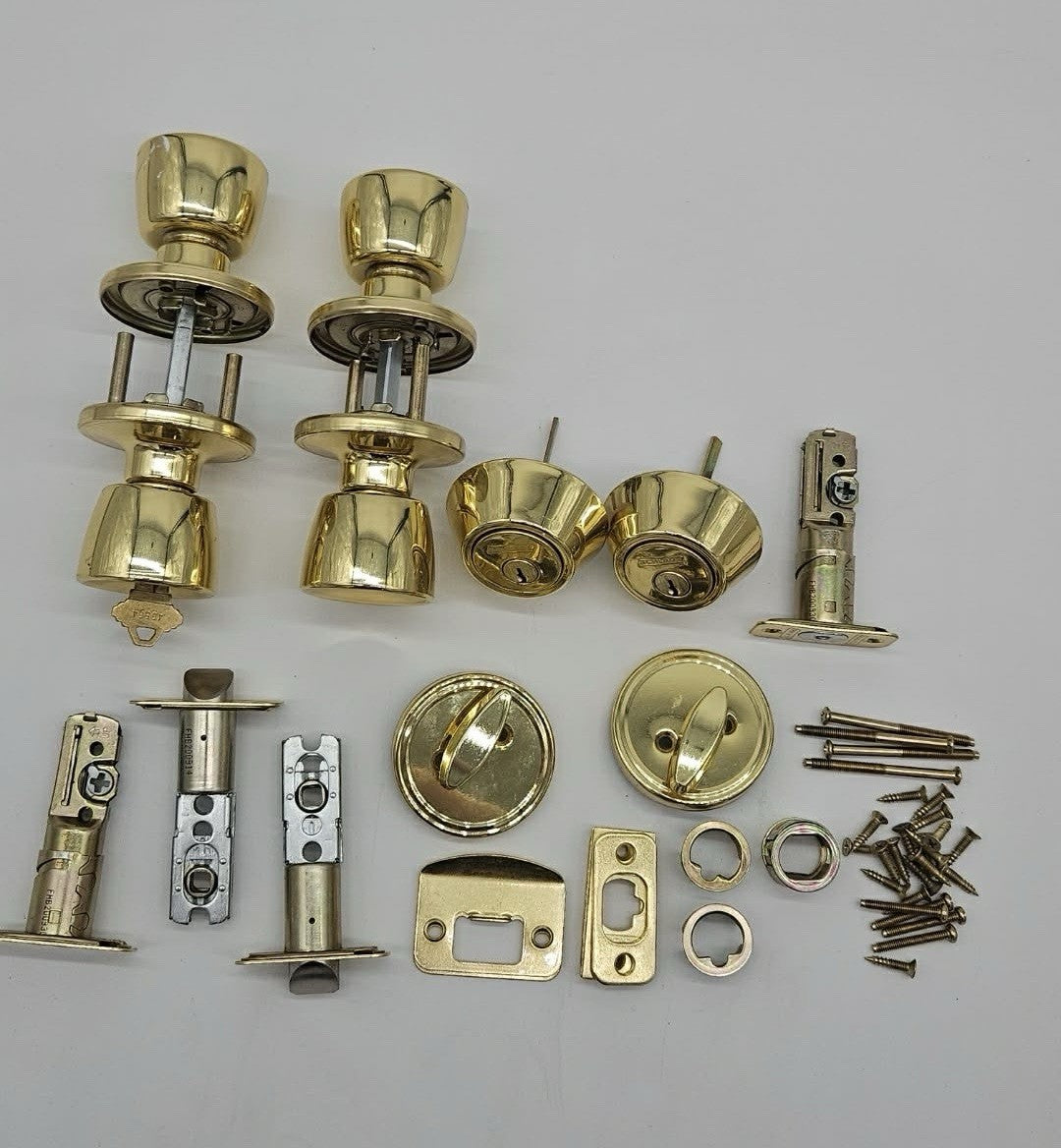 Lot of Schlage Polished Brass Door Knobs Deadbolts Latches Hardware Parts