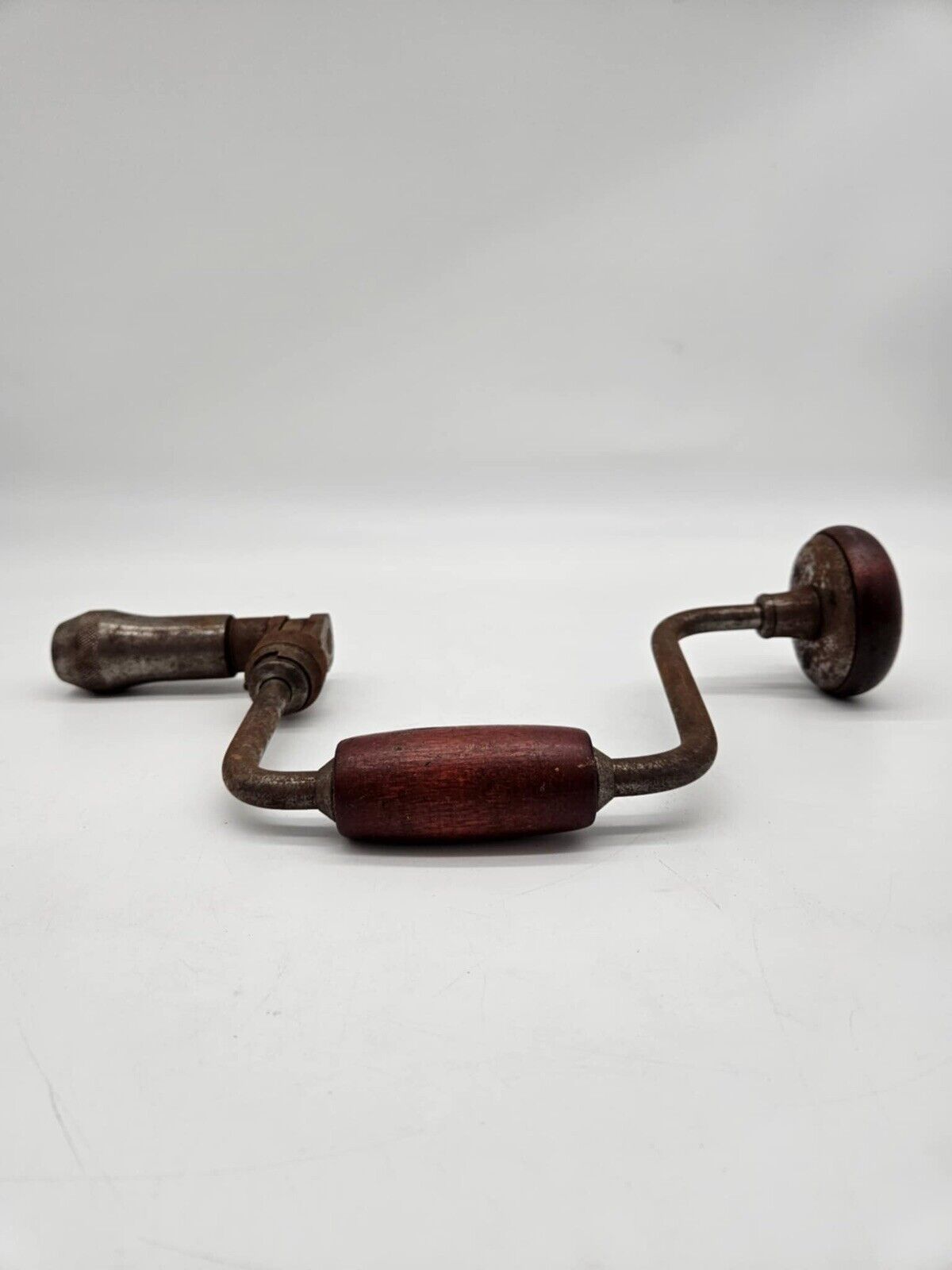 Vintage Carpenter Hand Drill 12-1/2" Antique Wooden Handle Ratchet Brace Tool