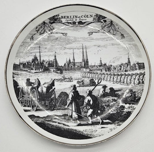 Vintage Berlin & Cöln Germany Black Transferware Decorative Plate