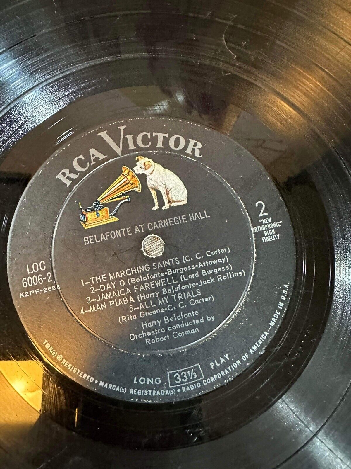 Harry Belafonte At Carnegie Hall Vinyl 2 LP RCA LOC-6006 1st Pressing Day O Mono
