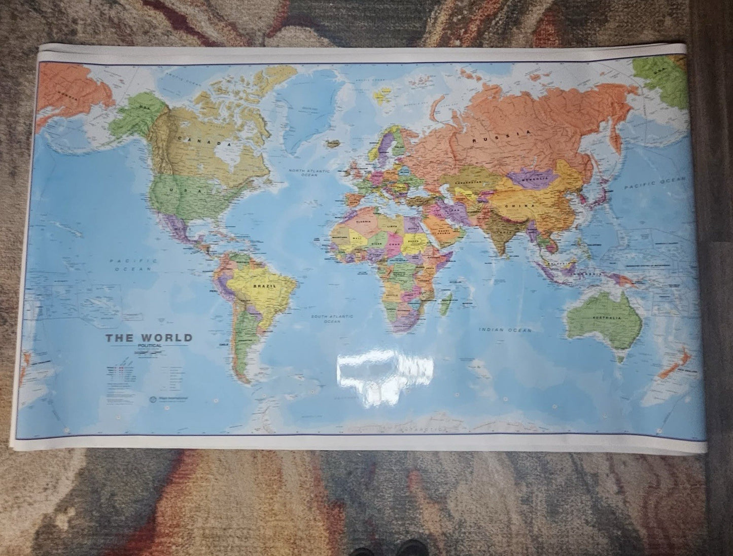 Laminated World Wall Map, 38 x 25"