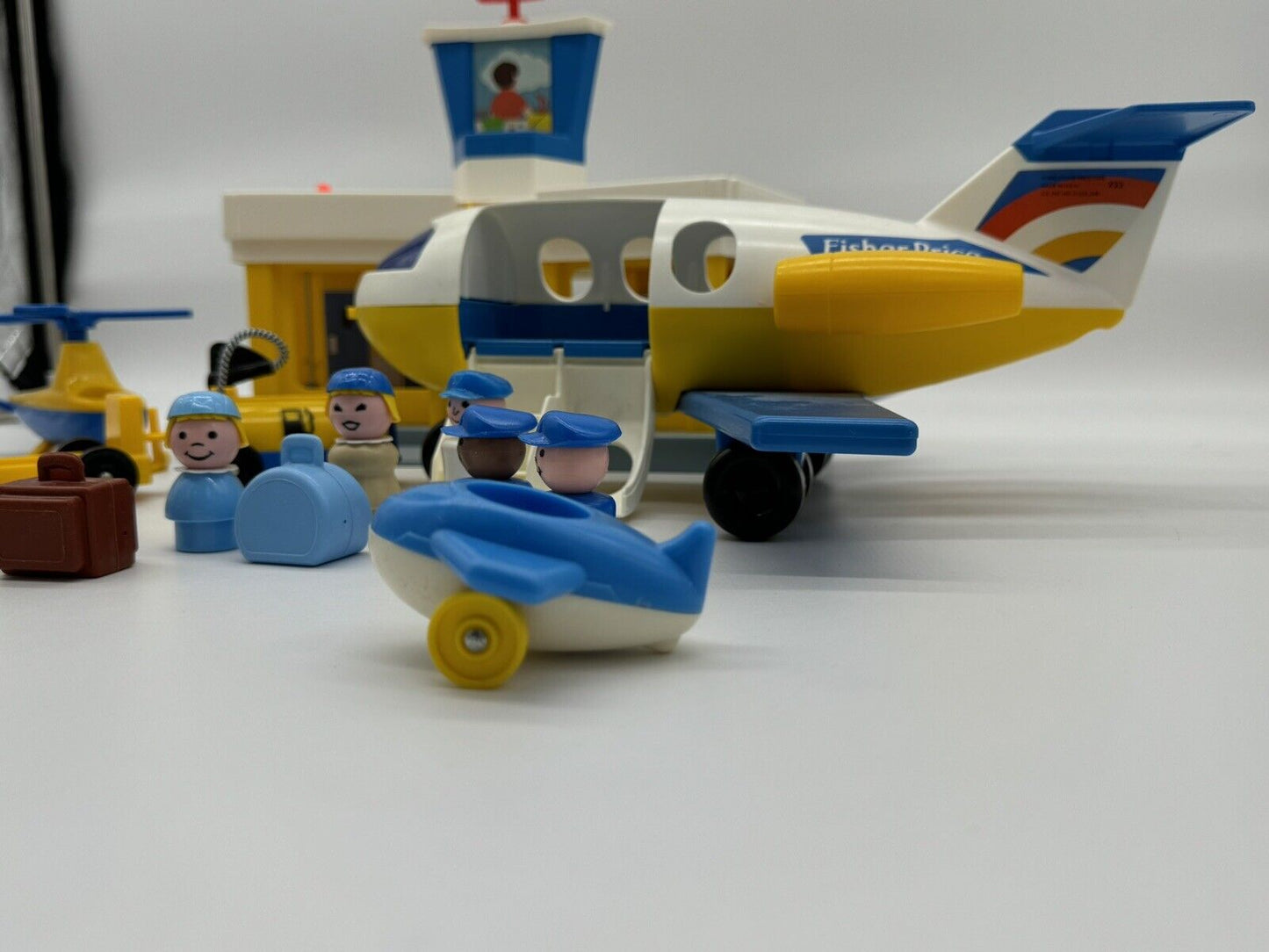 Vintage Fisher Price Little People Airport With Plane, Helicopter& Accessories