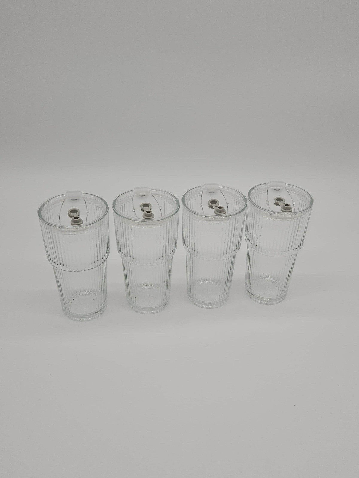 4 Pack 20oz Glass Cups with Lids, Vintage Ribbed Glassware