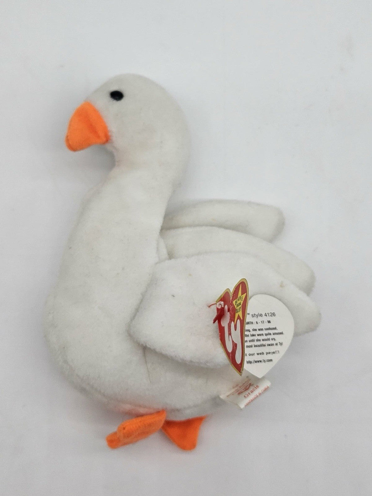 Ty Beanie Babies - Gracie The Swan - 1996 - PVC - DOB June 17, 1996