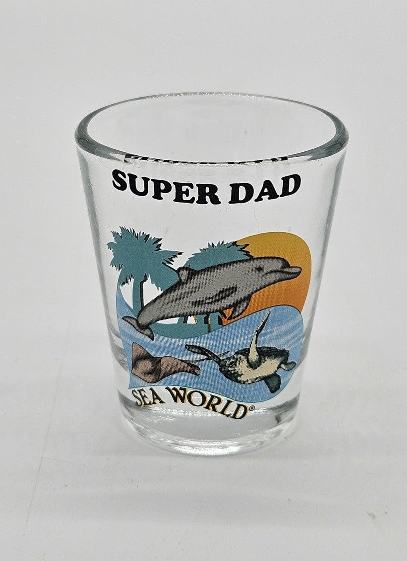 Vintage SeaWorld Super Dad Dolphin Turtle Stingray Souvenir Shot Glass