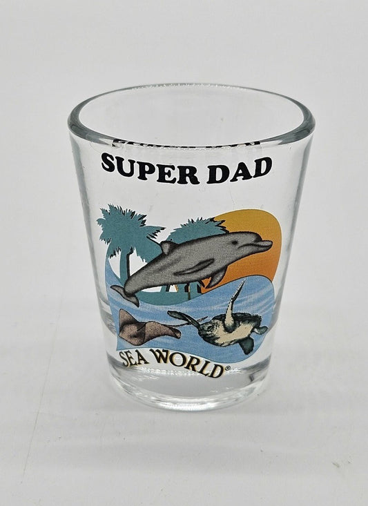 Vintage SeaWorld Super Dad Dolphin Turtle Stingray Souvenir Shot Glass