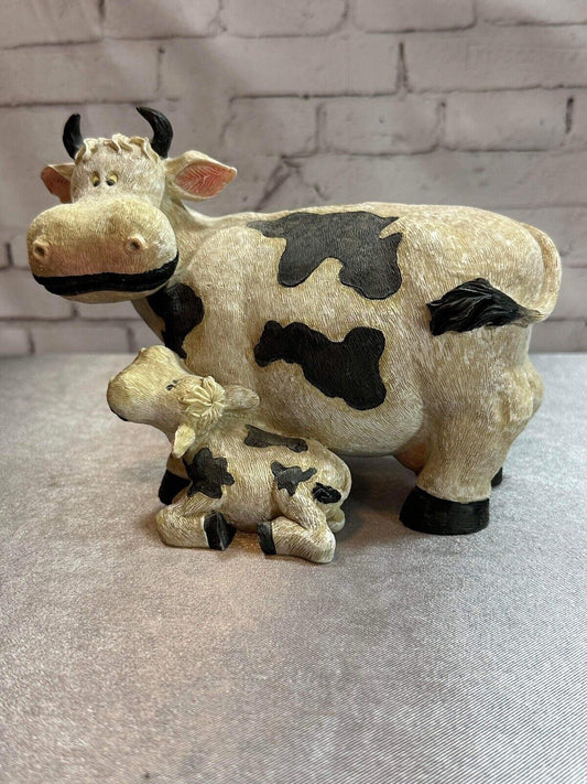 Sweet Cow and Calf Piggy Bank Black and White Holstein Textured Detailed MHD QCC