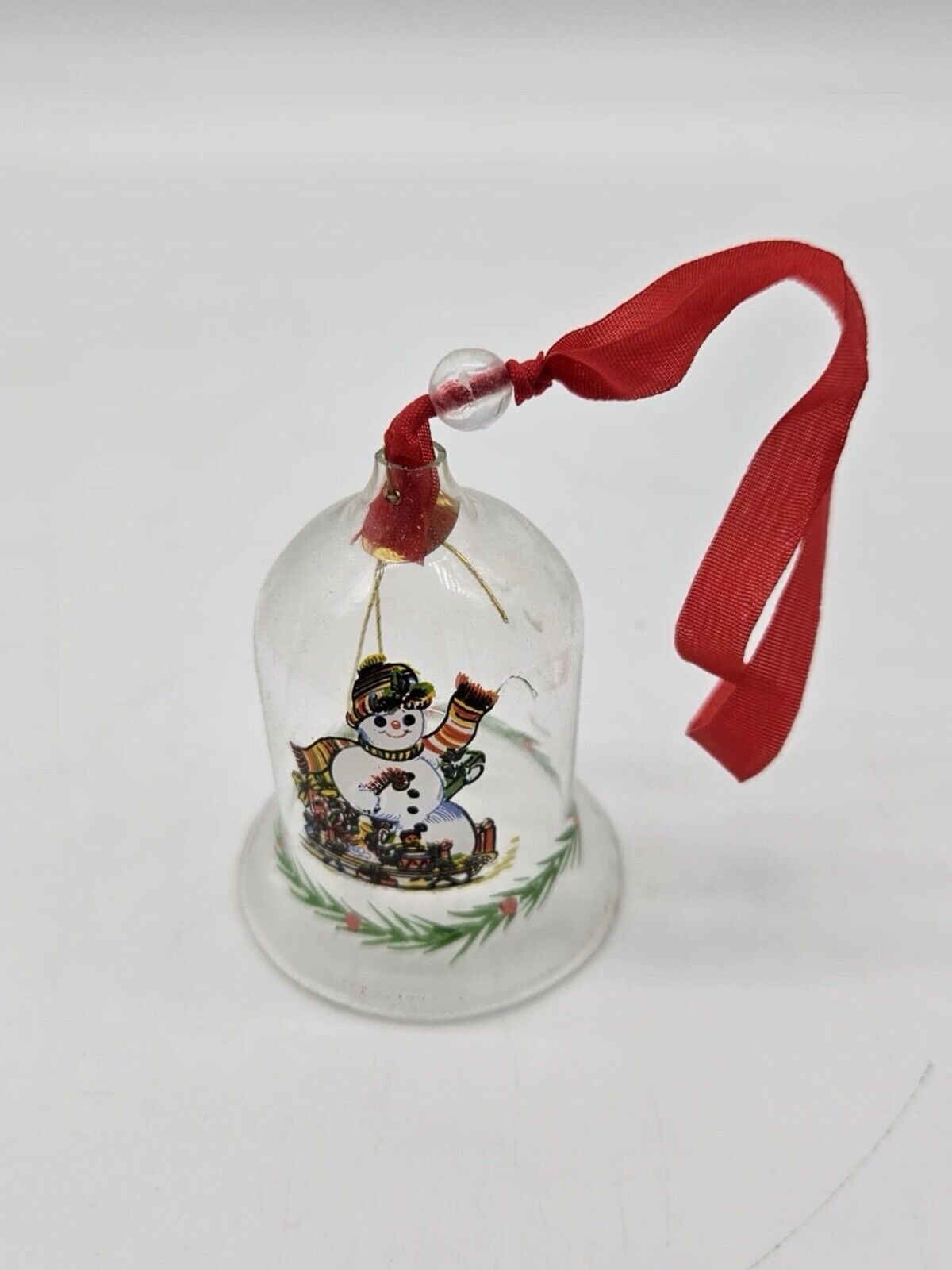 Vintage Snowman Small Clear Glass Bell Christmas Ornaments