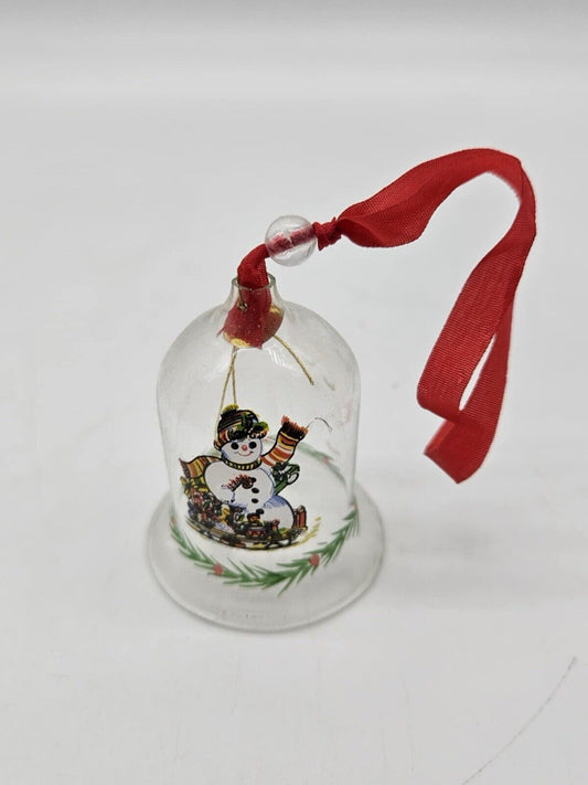 Vintage Snowman Small Clear Glass Bell Christmas Ornaments