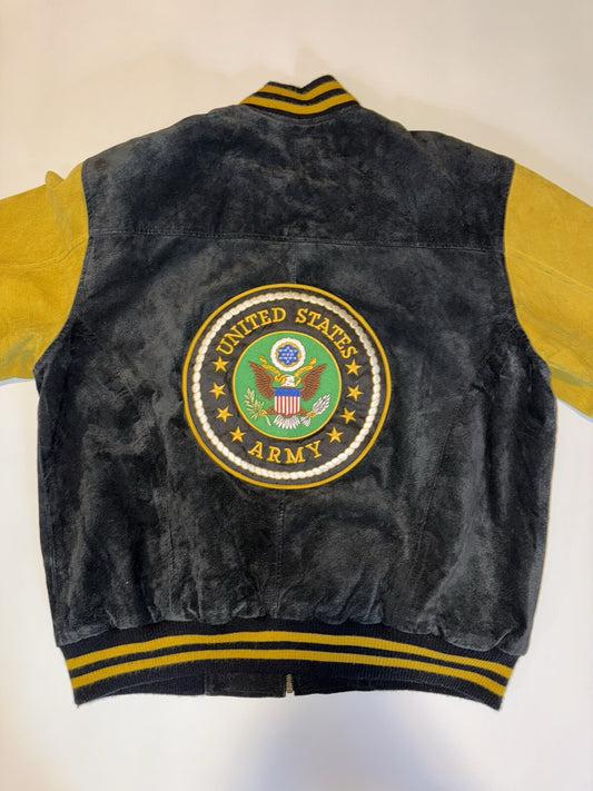 Vintage Leather U.S. Army Bomber Jacket Mens Large  Black And Yellow size L