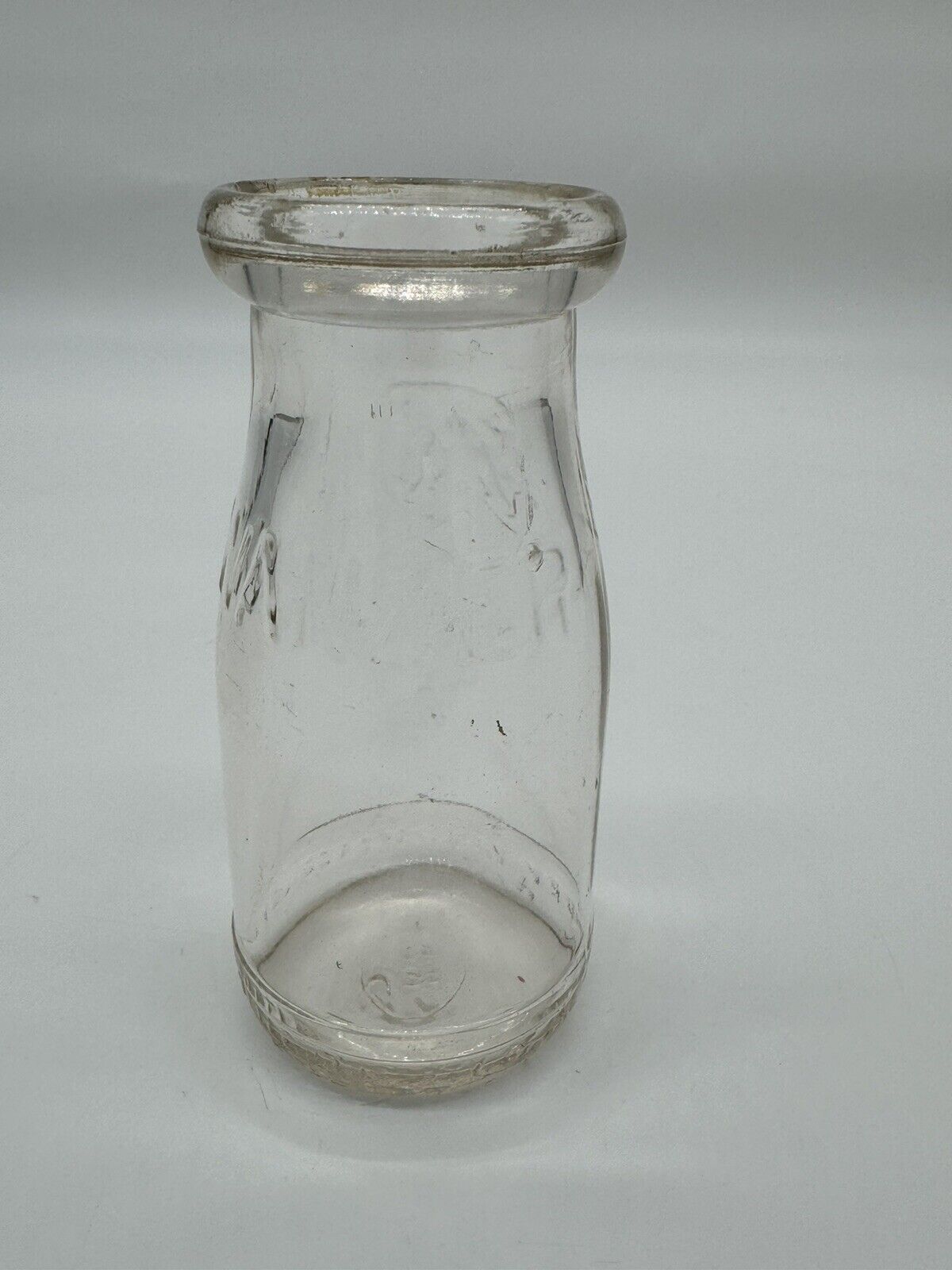 2 Vintage One Quart Glass Milk Bottles Embossed 3 Round