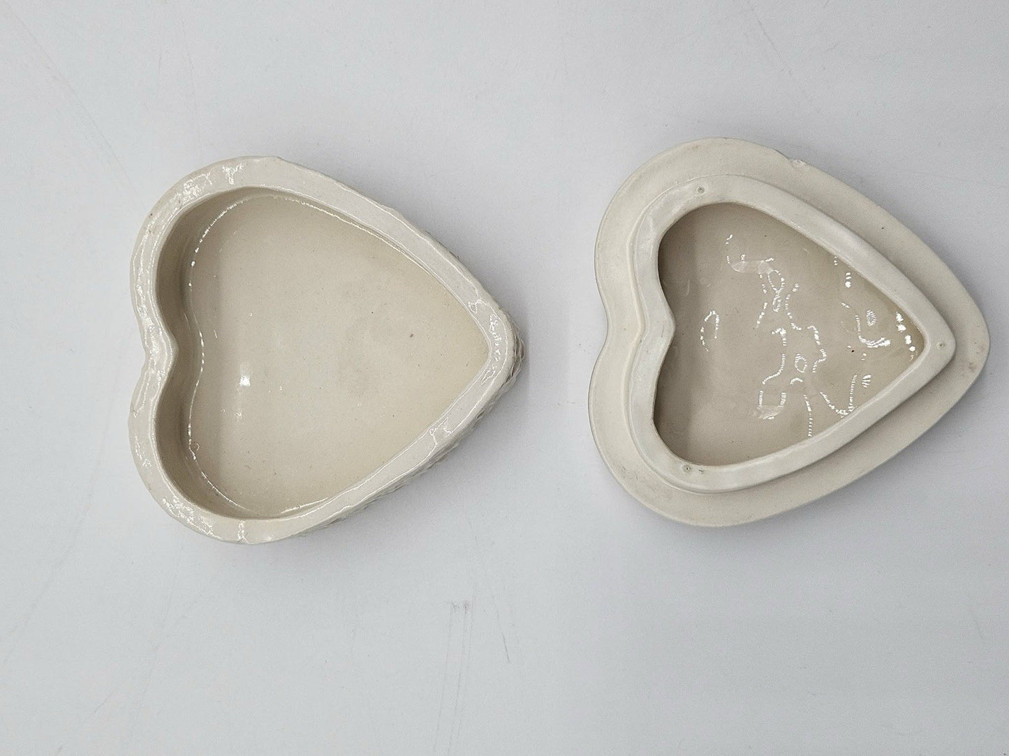 Vintage Ceramic Heart Trinket Box Rose Relief Signed Teresa 1986