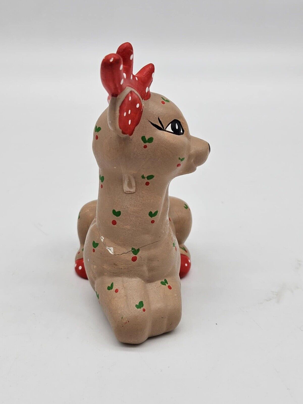 Vintage Kimple Mold Ceramic Shelf Laying Reindeer Quilted Look Hand Painted