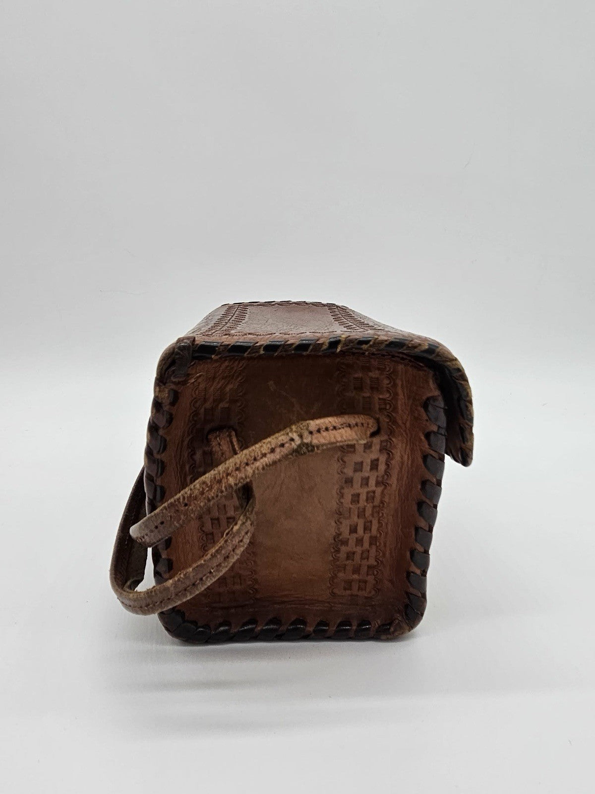 Vintage Brown Mexican Leather Purse Handbag Hand Tooled Embossed Original
