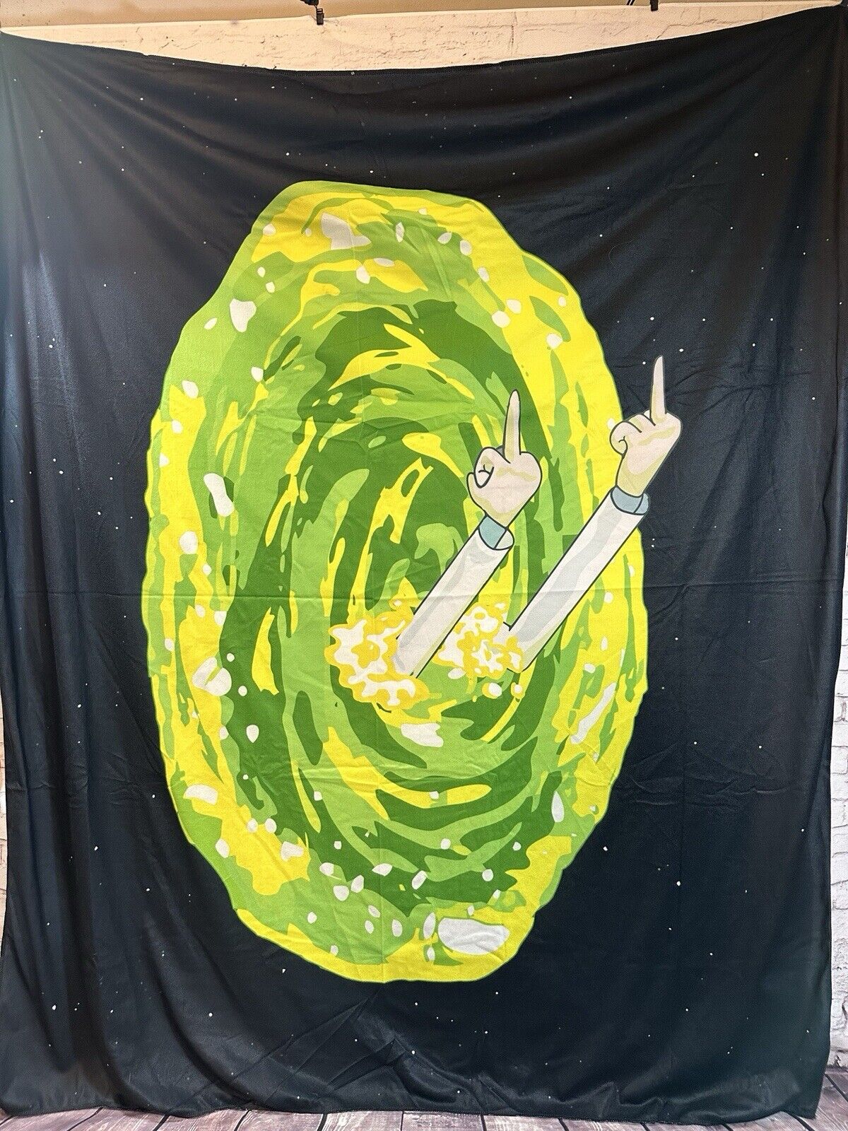 Rick And Morty Rock Out Finger Portal Banner Flag decor tapestry  MHD
