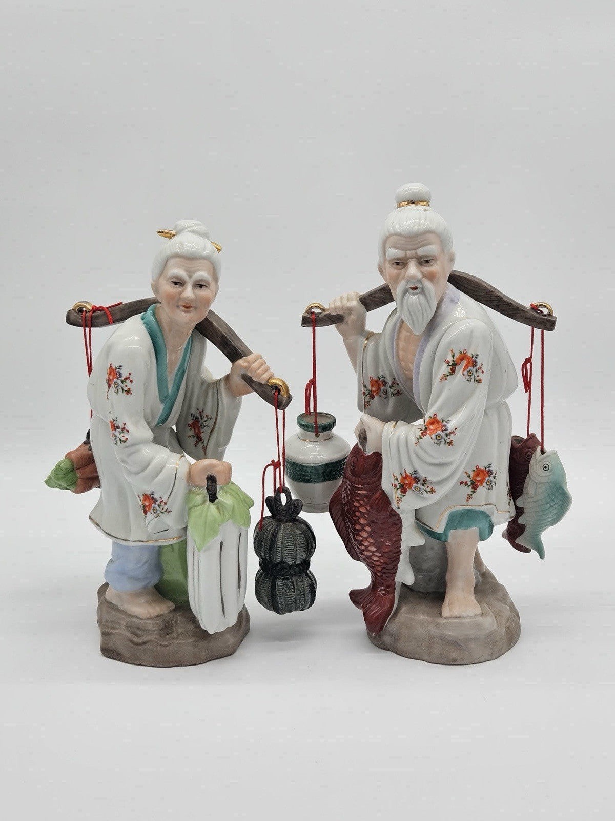 Heavy Weight 1960s 13.5-14" Rare Ceramic Porcelain Old Chinese Couple Working