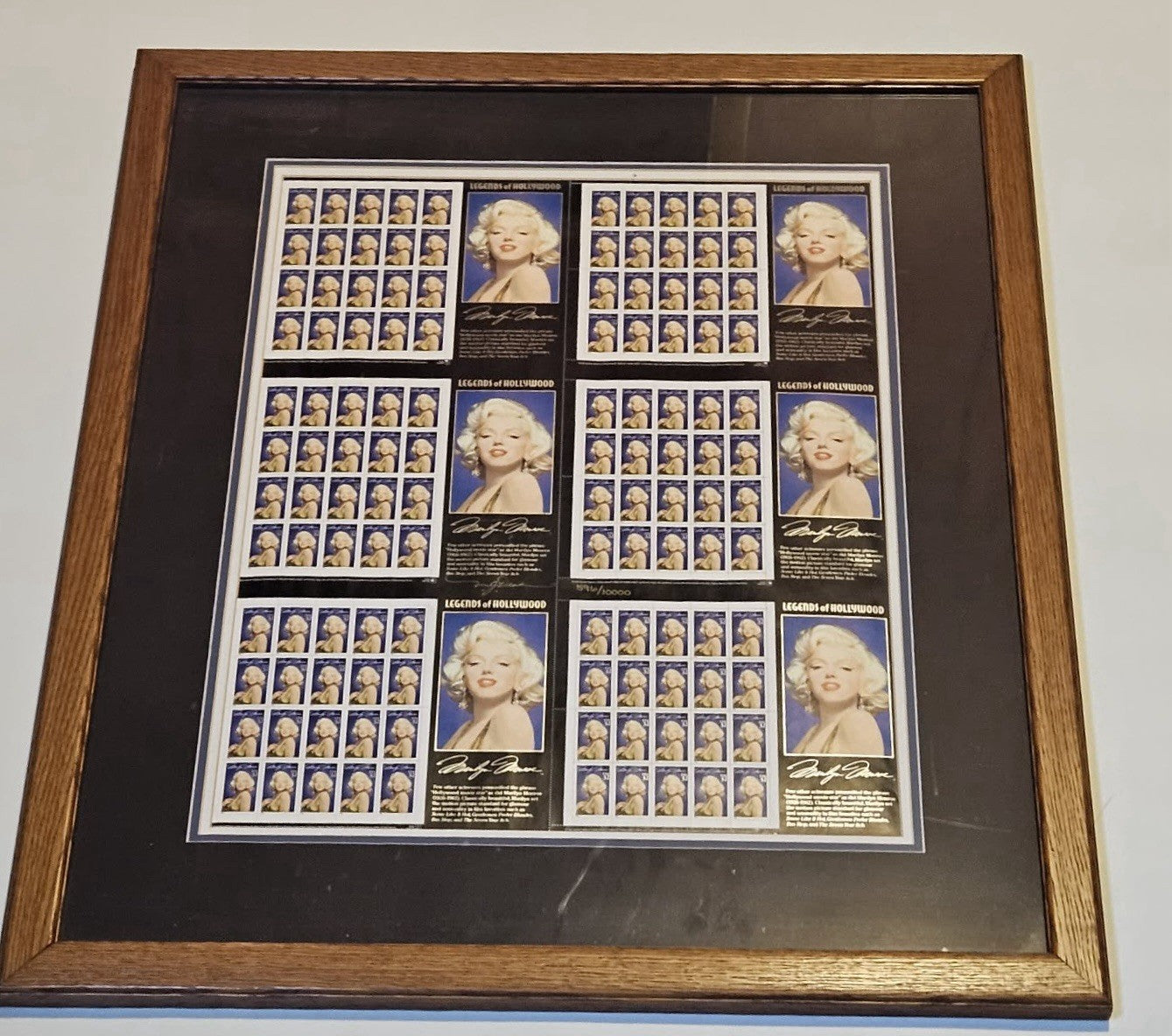 Framed Marilyn Monroe Legends of Hollywood USPS Stamp Sheet COA #596