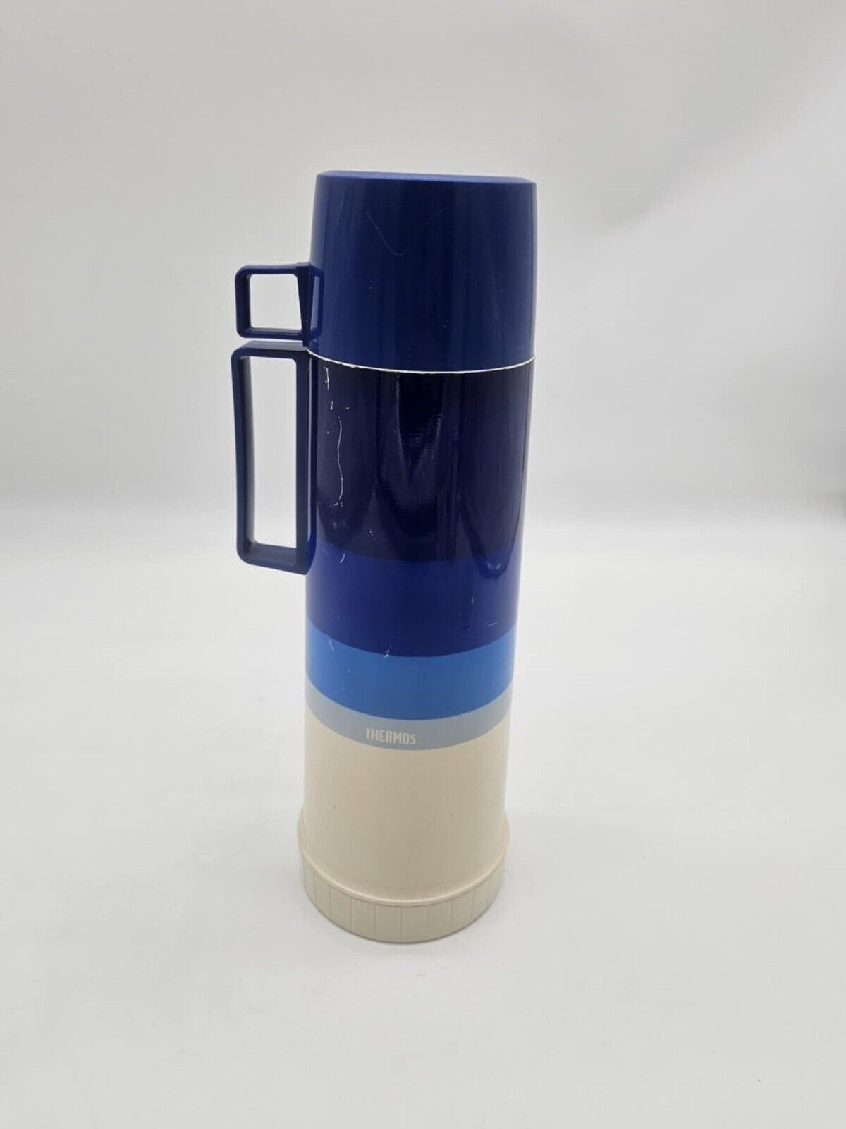 Vintage 1970's Ombre Blue Thermos Insulated Vacuum Bottle King Seely holds 14oz