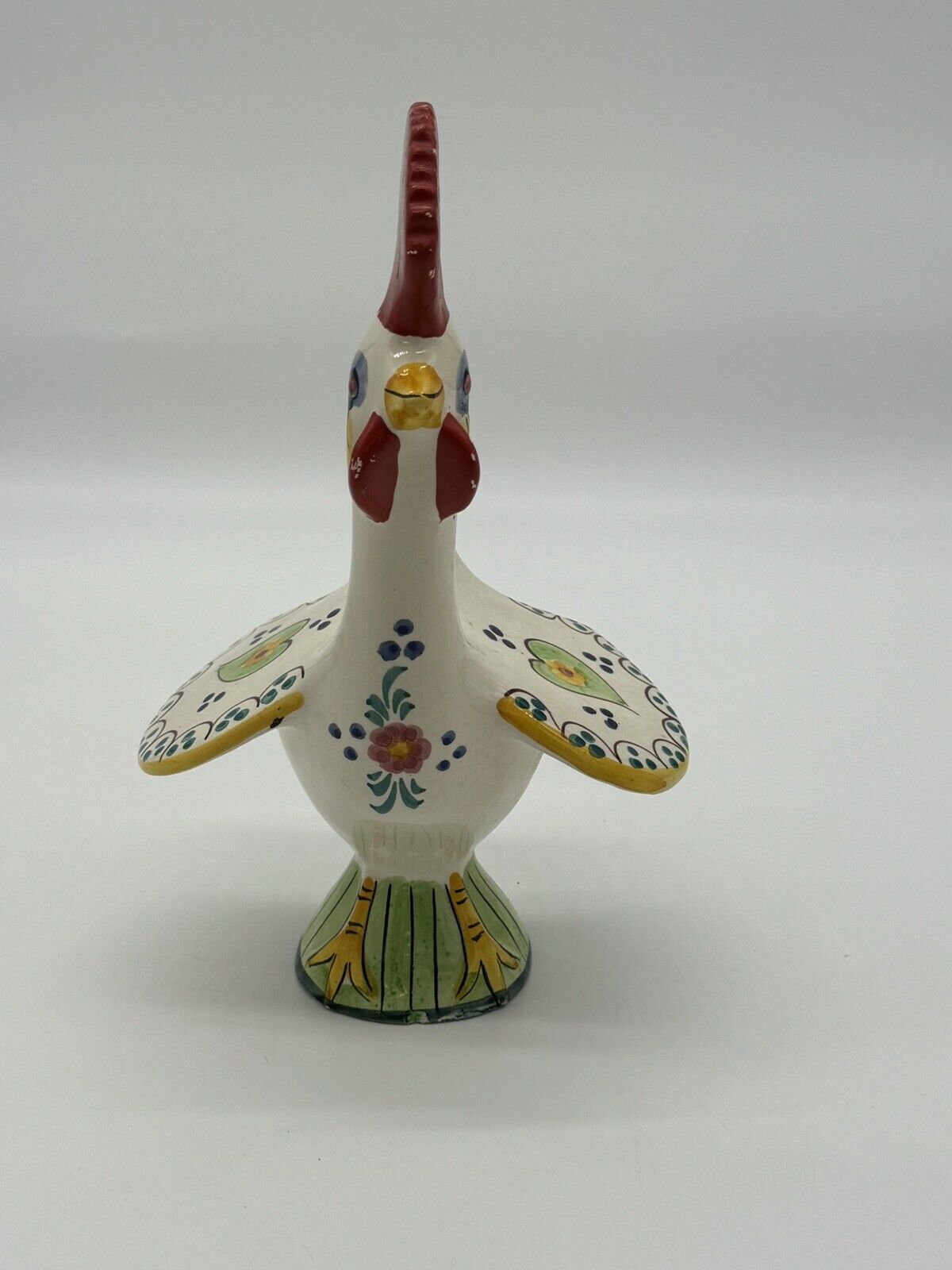 Vintage Portugal Folk Art Ceramic Good Luck Rooster Alcobaca Hand Painted