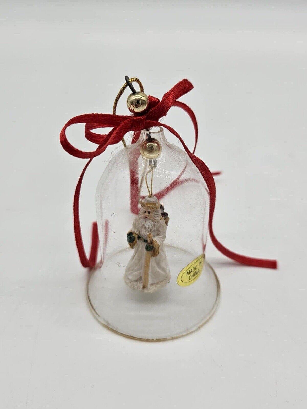 Santa Claus Christmas Bell Gold Trim Tree Ornament Crystal