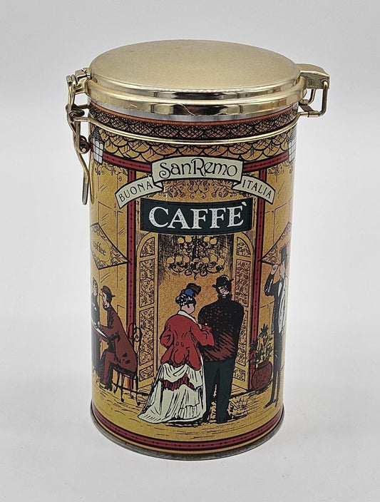 Vintage SanRemo Caffè Italian Coffee Tin Canister Clamp Lid