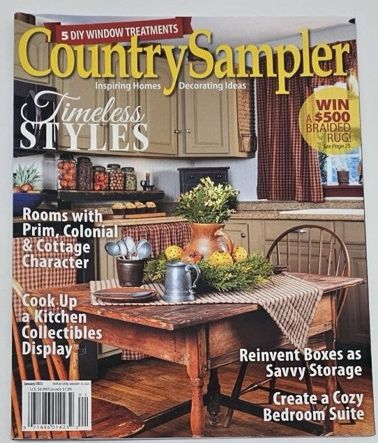 COUNTRY SAMPLER magazine  JANUARY 2023 ,TIMELESS STYLES, Reinvent Boxes  T-229