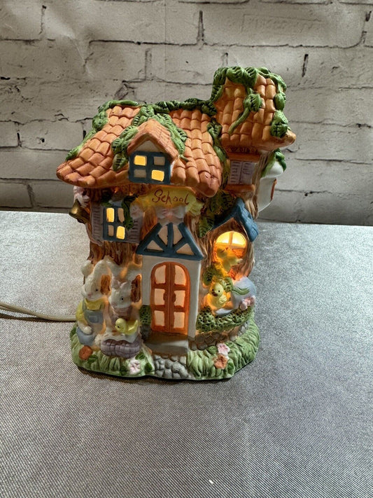 Easter Village House/Vintage 1990s Lighted Bisque Porcelain VCFG