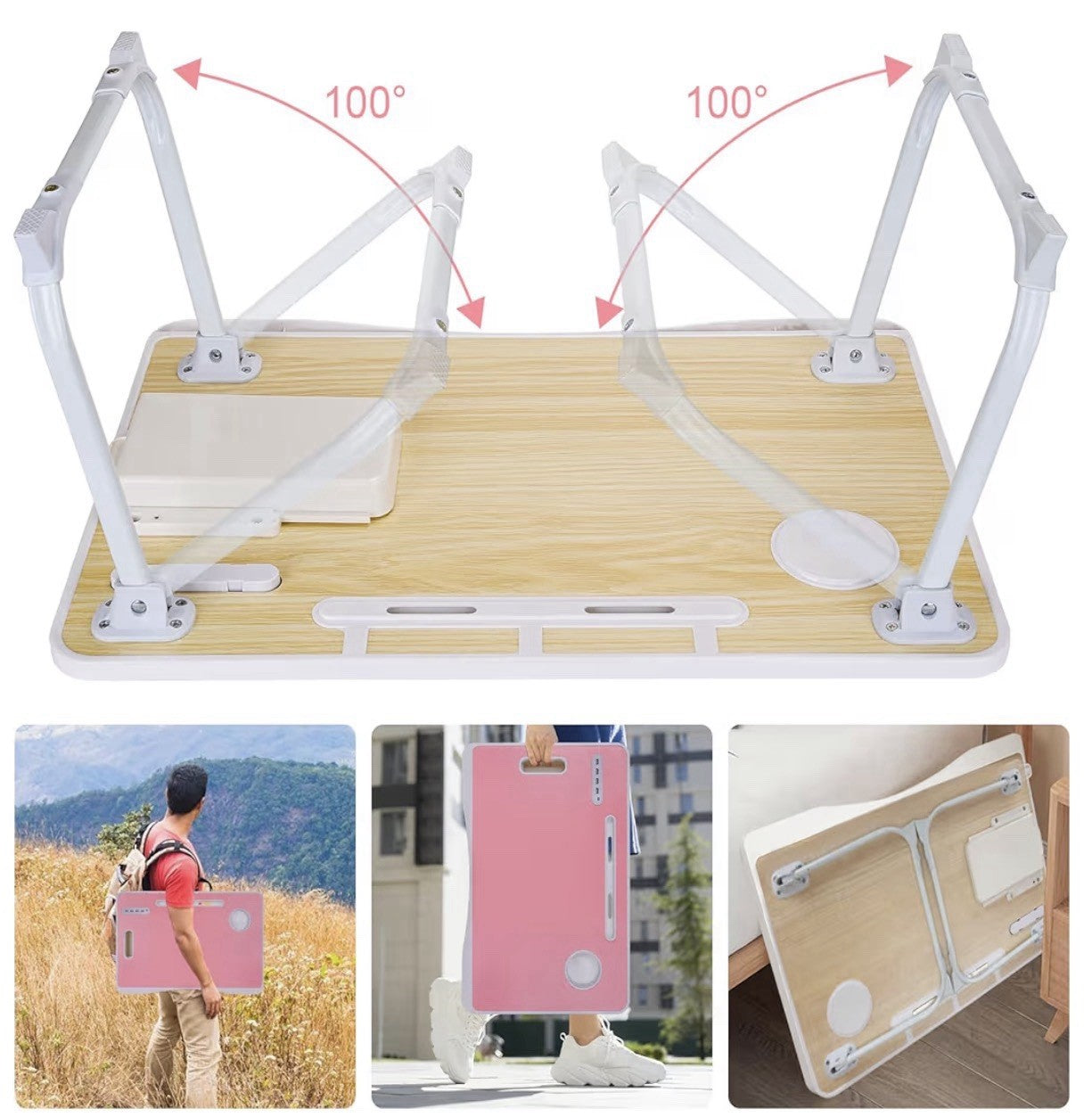 Portable Lap Desk Bed Table Tray, Laptop Stand with Cup Holder & Tablet Slot