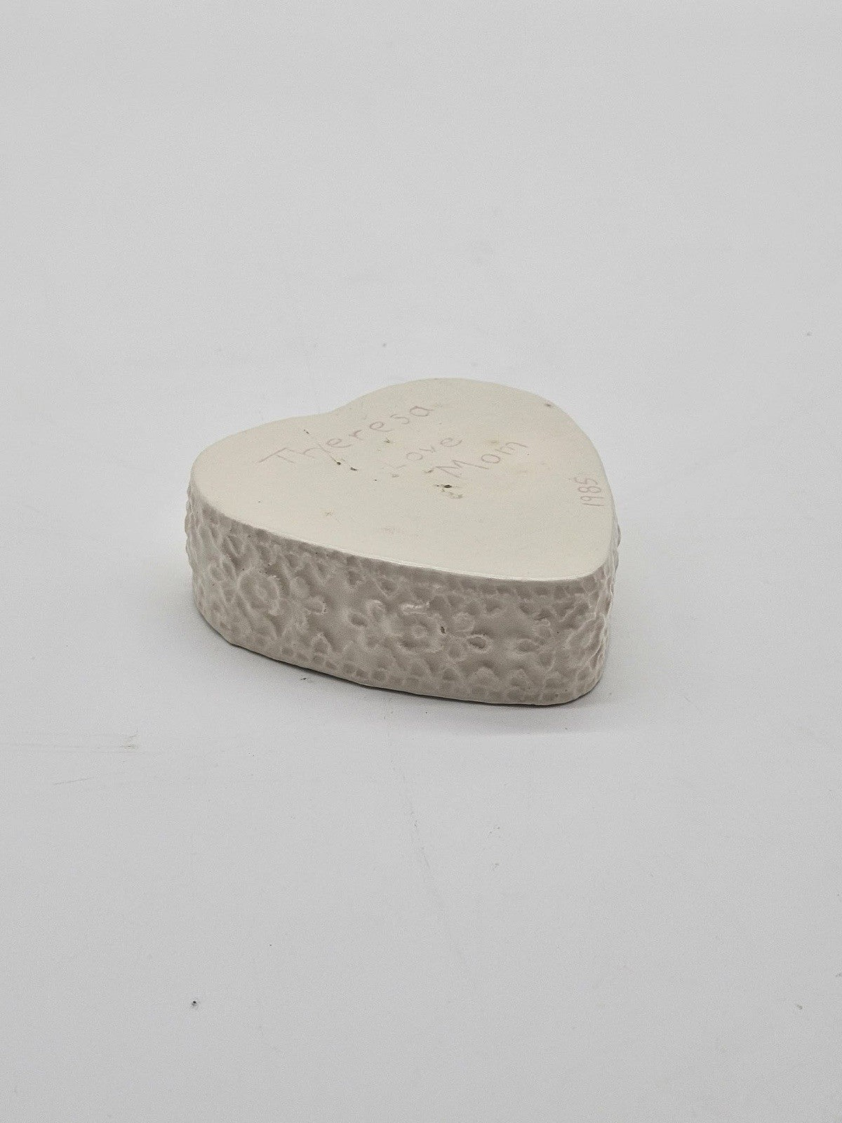 Vintage Ceramic Heart Trinket Box Rose Relief Signed Teresa 1986