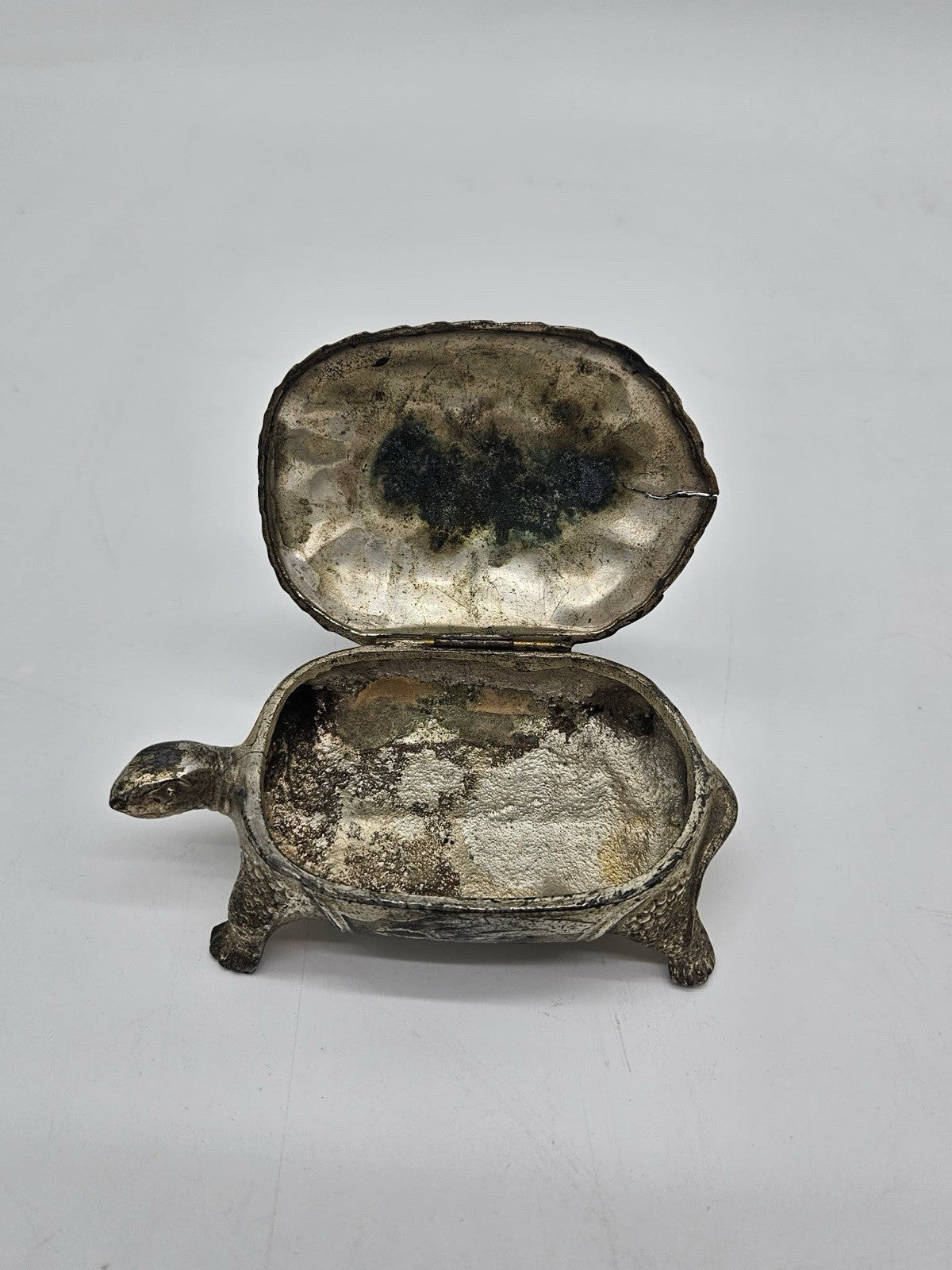 Vintage Turtle Trinket Box Silver Tone Metal Hinged Keepsake Figurine