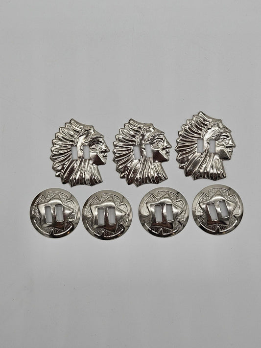 Vintage Silver Tone Concho Belt Buckles Native American Chief Lot 7