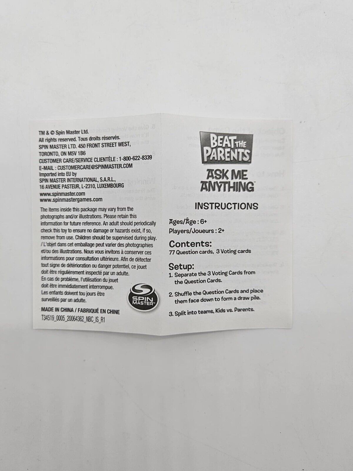 NEW Beat the Parents Card Game Ask Me Anything Kids Vs. Adults Game Night NIP