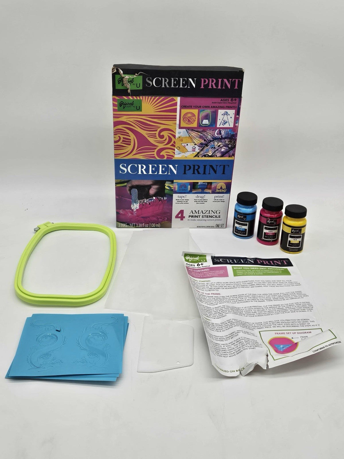 Original Art By U Screen Printing Kit • 4 Stencils • Screen • 3 Inks • Squeegee