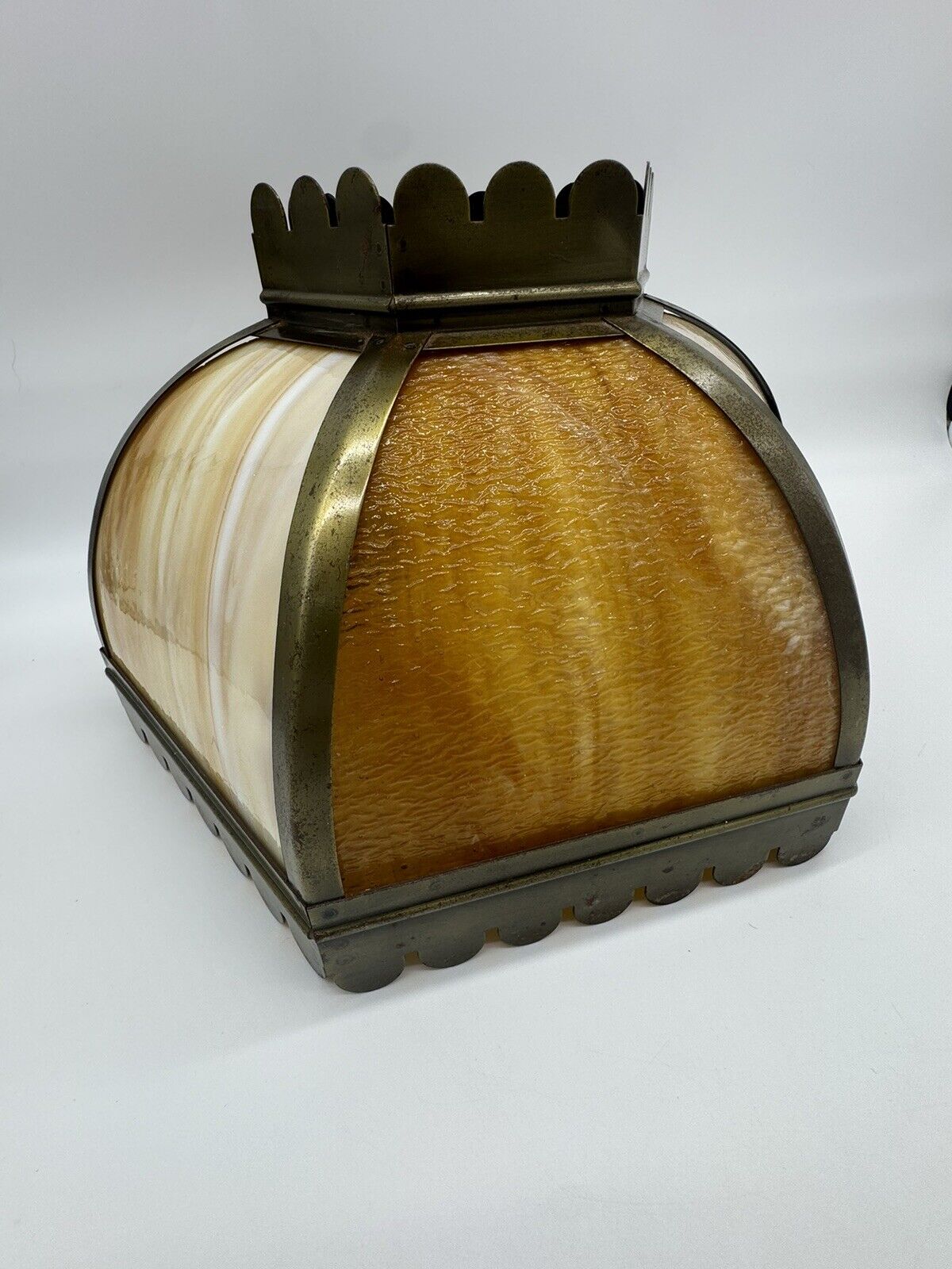 Antique Vintage Brown & Beige Stain Glass Hanging Light Fixture FNF