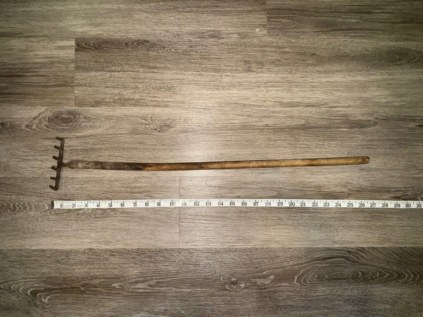 Vintage 7 Tine Hand Cultivator Hand Rake Wood Handle Garden Tool 27”