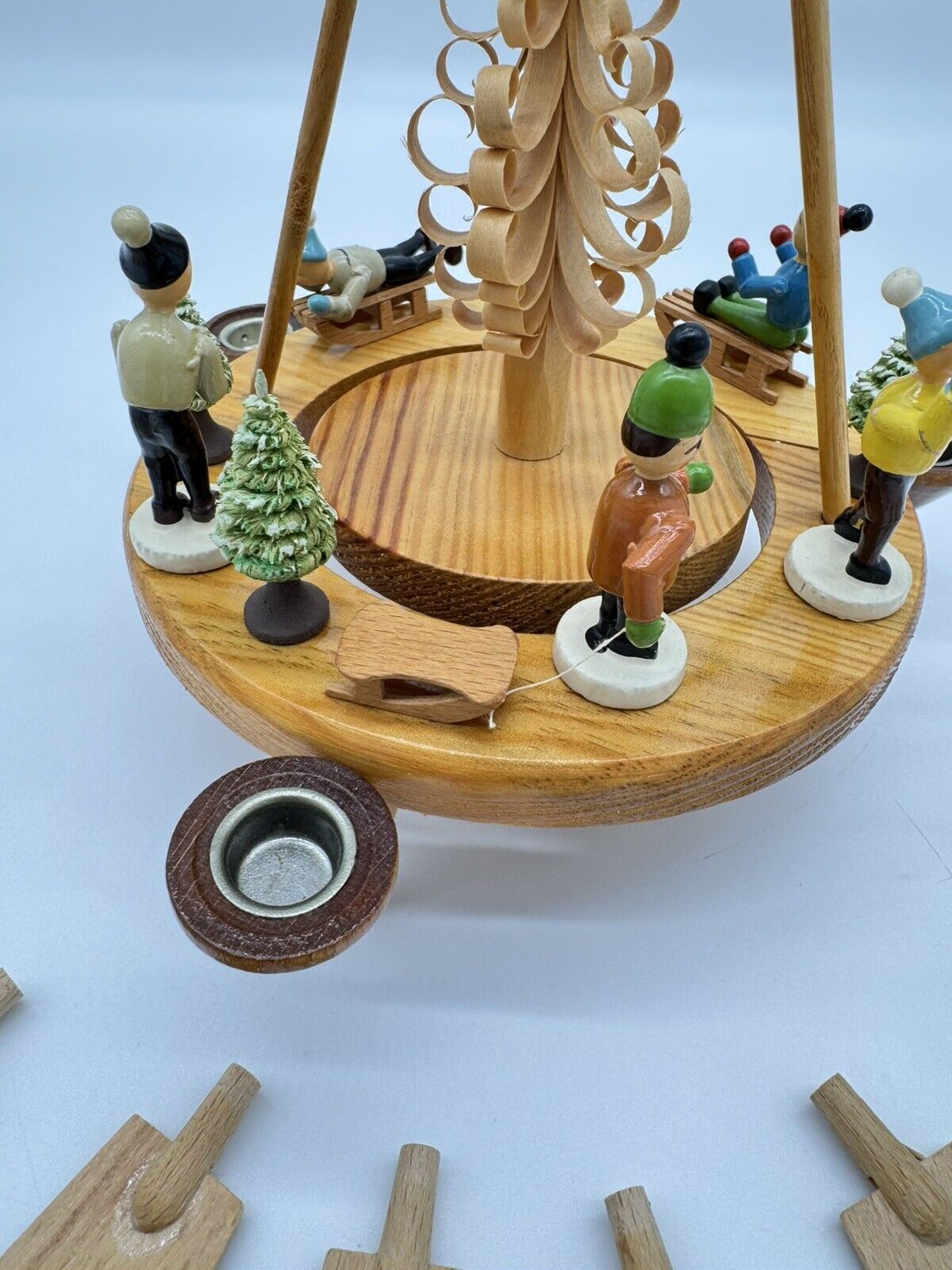 Vintage Erzgebirge Christmas Spinner Pyramid Wooden Winter Scene 11” Tall