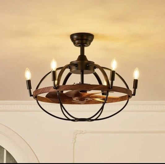 27.6" Farmhouse Ceiling Fan with Light and Remote Control, Vintage Cage Candle