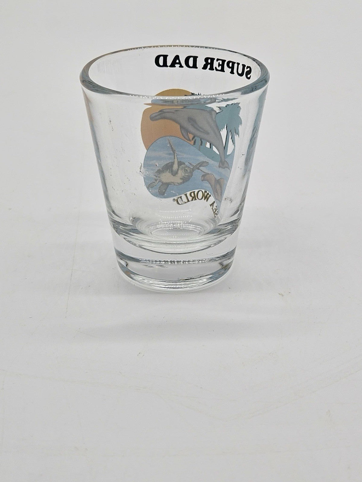 Vintage SeaWorld Super Dad Dolphin Turtle Stingray Souvenir Shot Glass