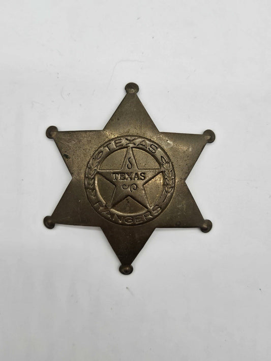 VTG Replica Solid Brass Star Texas Rangers Badge Old West Western 3" Badge Toy