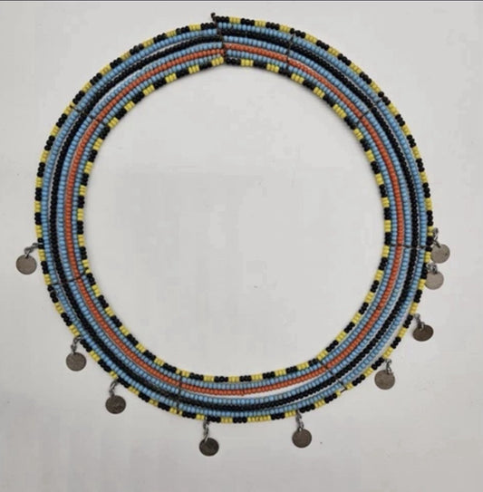 Tanzanian Maasai BEADED Tribal Jewelry 7 Strand Wire Collar Necklace Adult