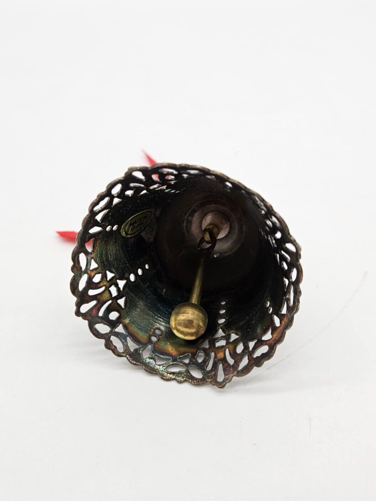 Vintage 1990s BRASS BELL ORNAMENT Christmas Filagree Lace Detail 2"