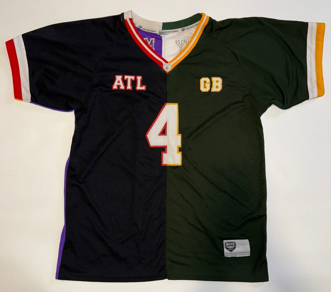 RARE!  Brett Favre 4 Pack NFL  Split Team Jersey GB -ATL- MN -NY By Moxie Sz M