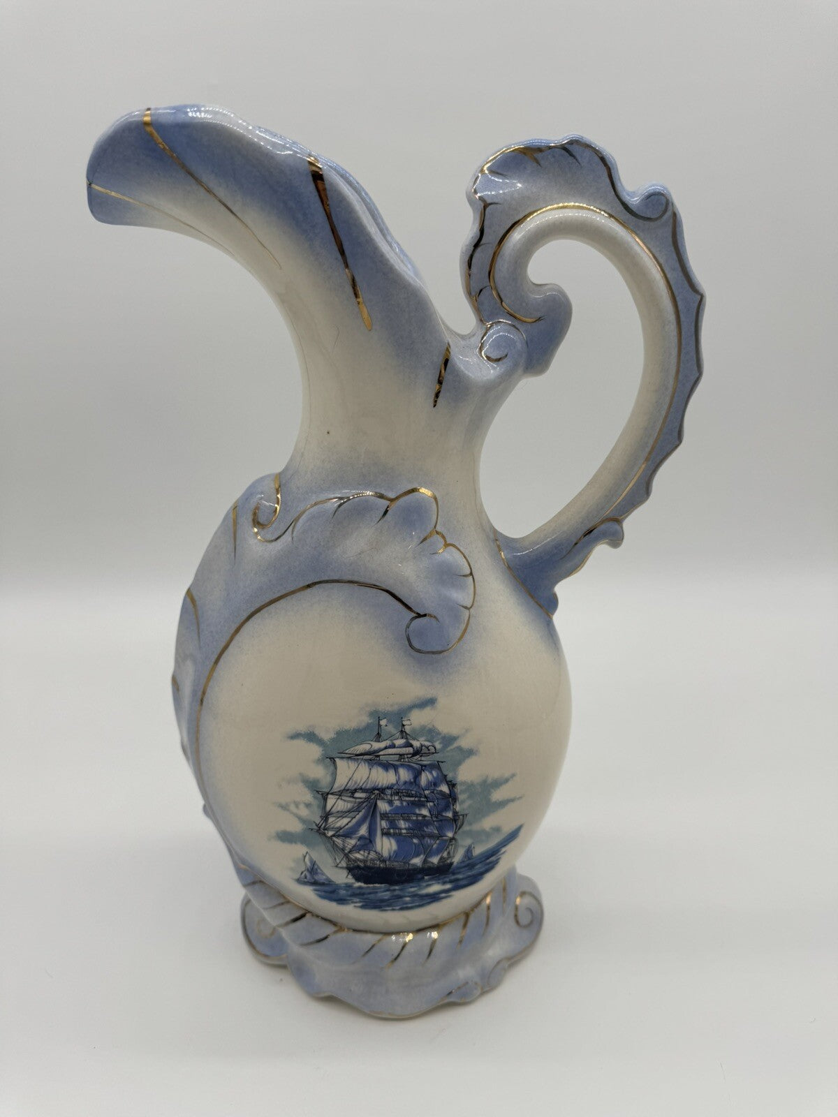 Pair of Vintage McCoy Pottery Pitchers Featuring Blue Nautical Design #73064