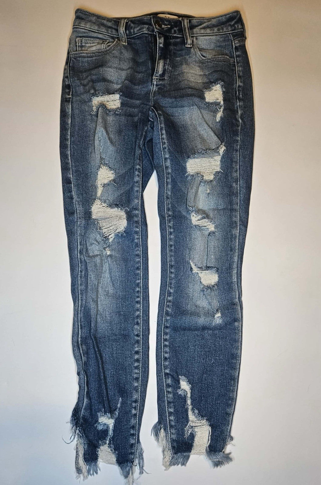 Cello Women’s Distressed Skinny Jeans Size 3 Blue Denim Raw Hem Stretch