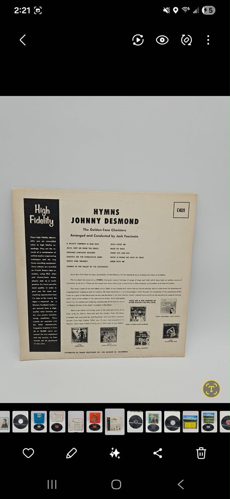 JOHNNY DESMOND, HYMNS - GOLDEN TONE LP C 4031