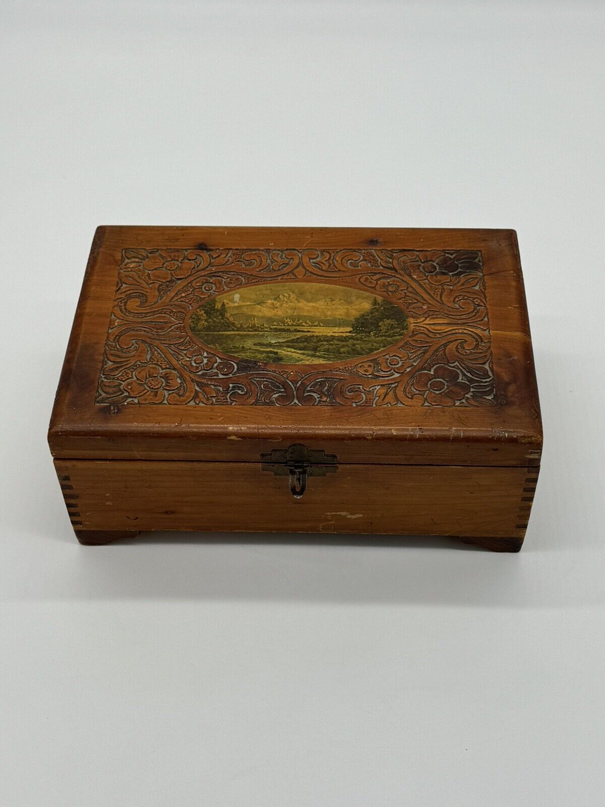 Jewelry Box Wood Box Vintage Storage Keepsake Trinket Dovetail Chest Box